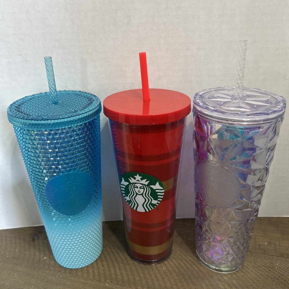 Starbucks Christmas 2023 Iridescent Diamond Prism Crystal Venti Tumbler Lot Of 3